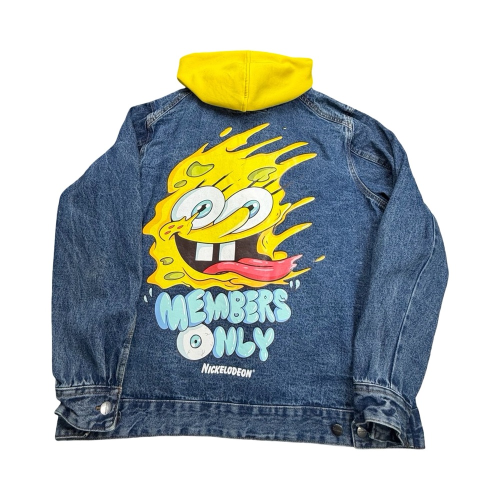 Members Only Jacket Mens XL Blue Spongebob Nickelodeon Denim Hooded Streetwear